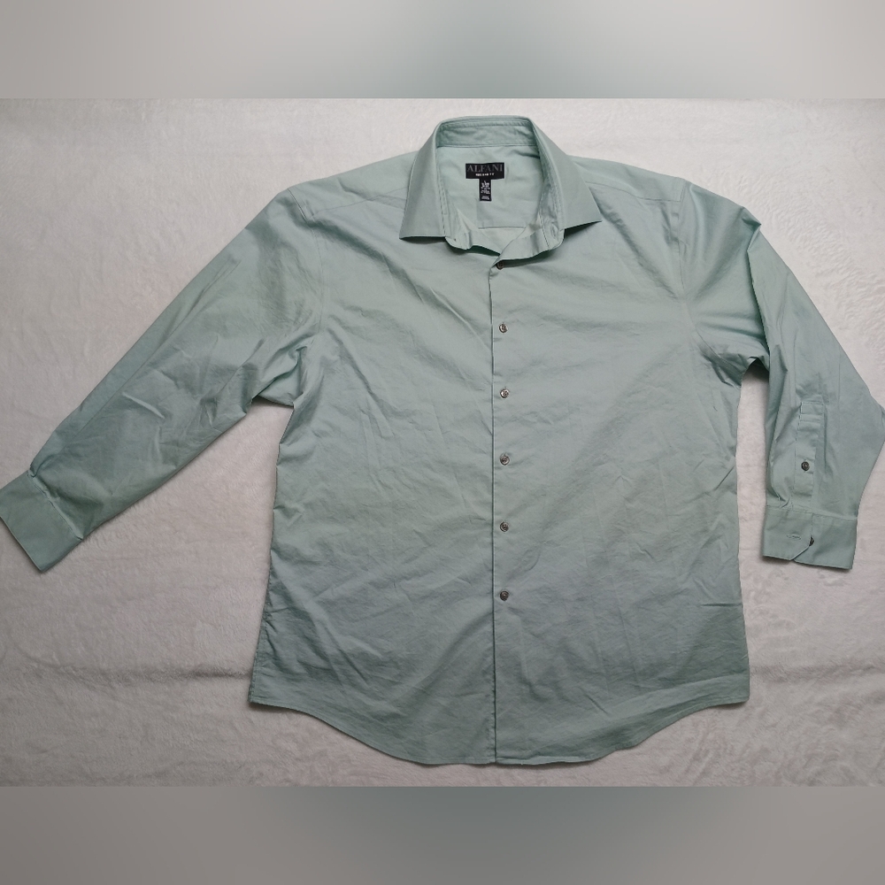 Alfani Mens Solid Stretch Button Up Shirt, Green, Large